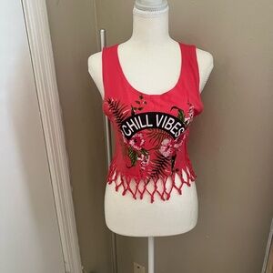 Charlotte Russe Pink Chill Vibes Fringe Tank Top